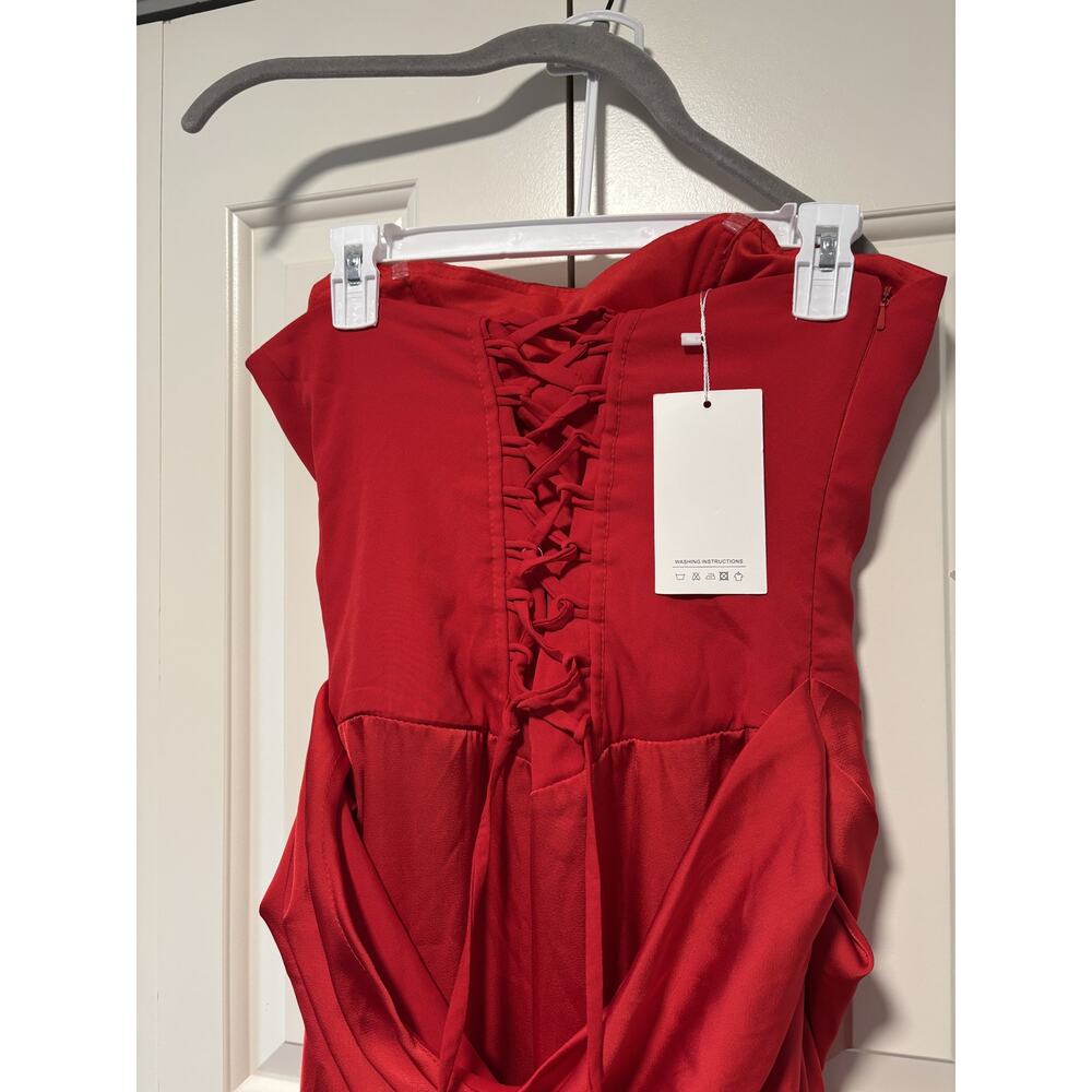 Red Strapless Corset Back Evening Dress Size 8 - Picture 8 of 9